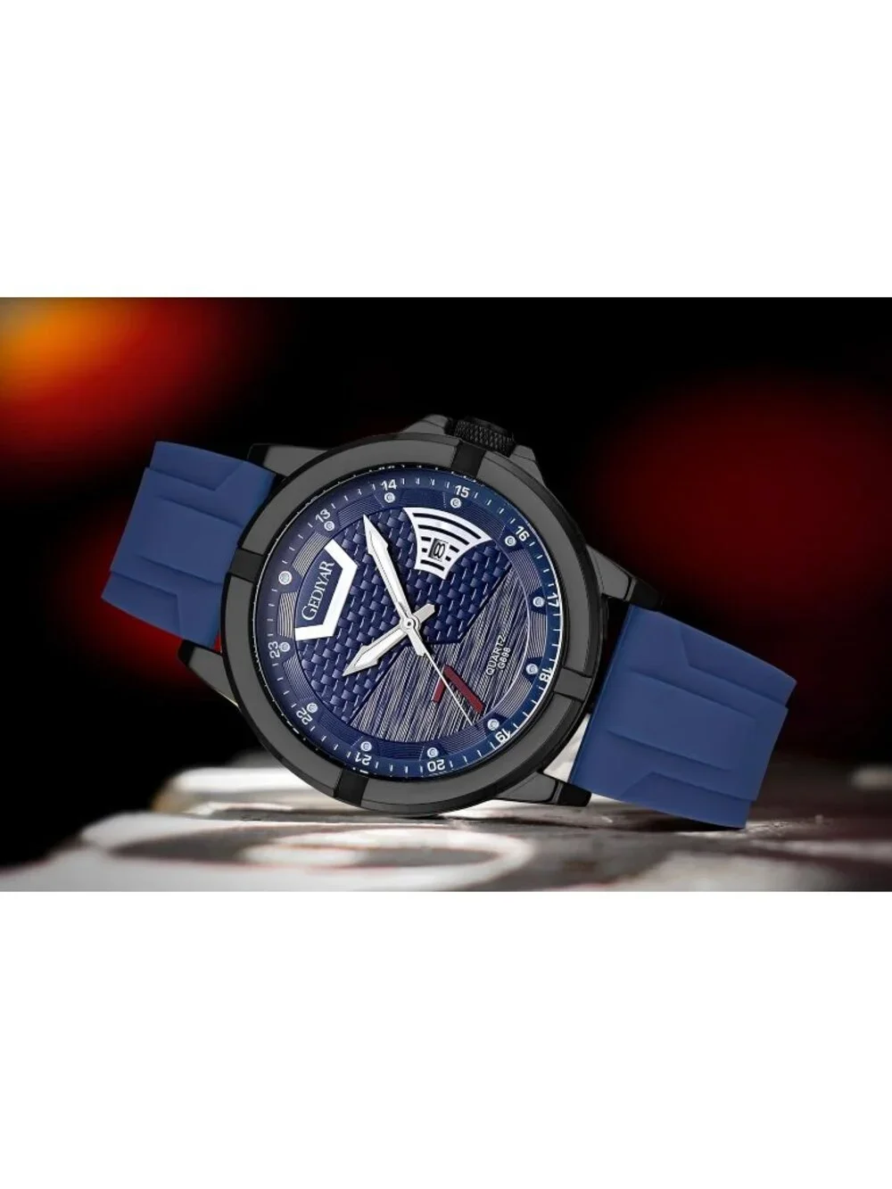 Men's All Blue Analog Quartz Silicone Band Unique Design Waterproof Wrist Watch